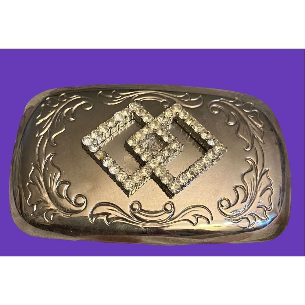 Silver with Crystals Belt Buckle / EUC